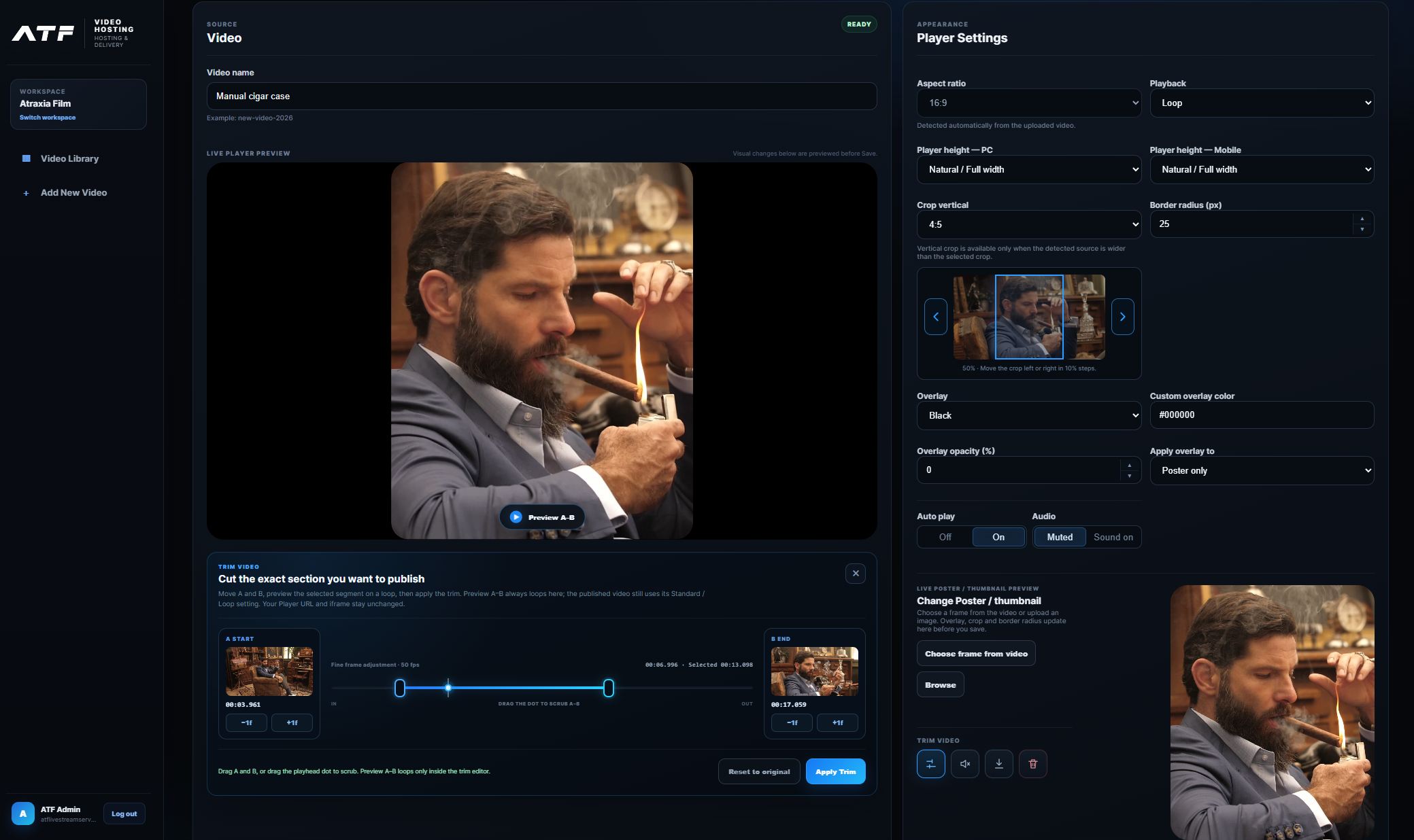 ATF Video Hosting Client App prikaz